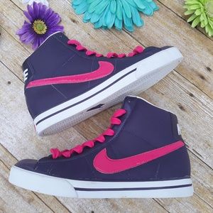 Nike High Top Sneakers Leather Purple Pink